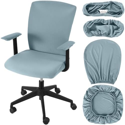 Tallew 4 Pcs Office Chair Covers Set Computer Universal Protective Stretchable Chair Seat Covers Desk Armrest Cover Slipcovers Pads Office Cushion Backrest for Rotating(Regular,Smoke Gray)