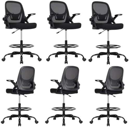 Drafting Chair, Tall Office Chair for Standing Desk, Black, 6 PK