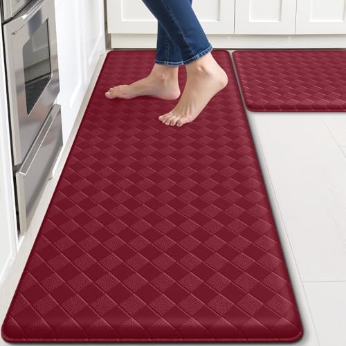 TranquilRelax 2-Piece Kitchen Mats, Cushioned Non-Slip Floor Mats, Burgundy