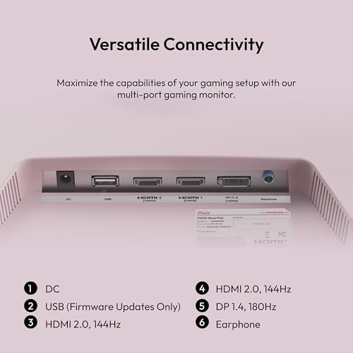 Pixio PX278 Wave Pink 27 inch 180Hz Refresh Rate Quad HD 1440p Resolution Fast IPS Panel 1ms GTG Response Time Built-in Speakers Gaming Monitor with AMD FreeSync