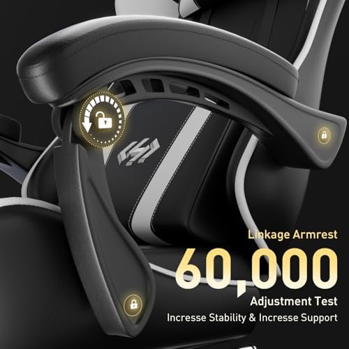 HLDIRECT Gaming Chair with Footrest, Lumbar Support & Headrest, Black&White