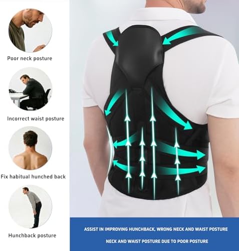 Back Brace Posture Corrector for Women and Men Upgraded Dynamic Traction Correction System Adjustable Shoulder Support Straightener Helps Reduce Upper Lower Back Pain Suitable for Hump Scoliosis Black X-Large