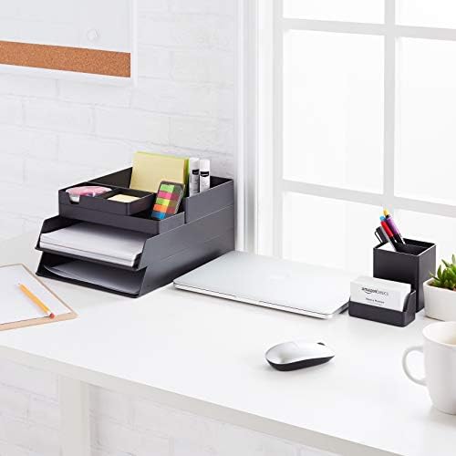 Amazon Basics Plastic Desk Organizer - Pen Cup, 3.9" x 3.4" x 3.4", Black
