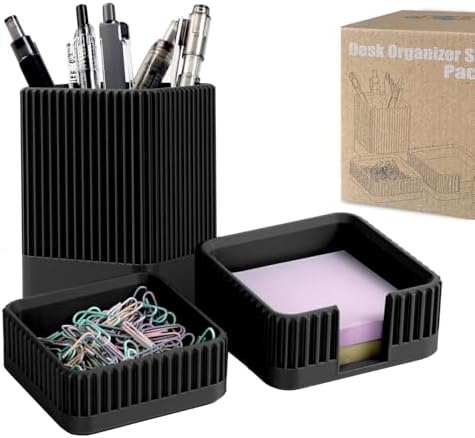Aesthetic Desk Organizer Set,3-Piece Sturdy Plastic Office Accessories