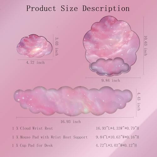 Cloud Keyboard Wrist Rest Galaxy Mouse Pad with Wrist Rest Ergonomic Space Wrist Pad Memory Foam Non-Slip Wrist Support for Computer Laptop Gaming Home Office Relief Typing Pain Pink Stars