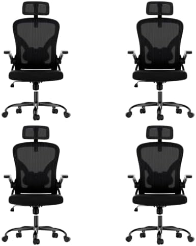 Farini Ergonomic Office Chairs with Headrest, Set of 4, Black & Black