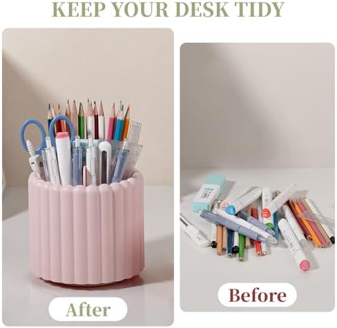 Anyoifax Rotating Pen Holder for Desk Removable Pencil Cup, Small Pink