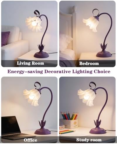 WERFOP Flower Table Lamp Cute Desk Lamp for Bedroom Home Decor (Purple)
