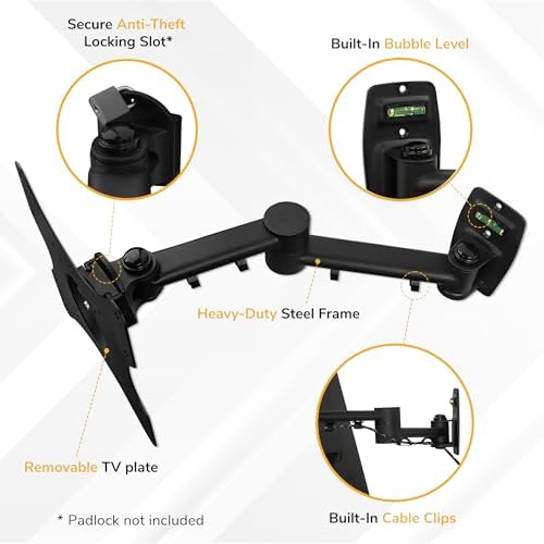 Mount-It! Full Motion TV Wall Mount Bracket for 13-42” Screens – 18" Articulating Arm, Quick Release Plate, Tilt Swivel Rotate, Anti-Theft Lock, Single Stud Install, Supports 44 lbs, VESA 75–200
