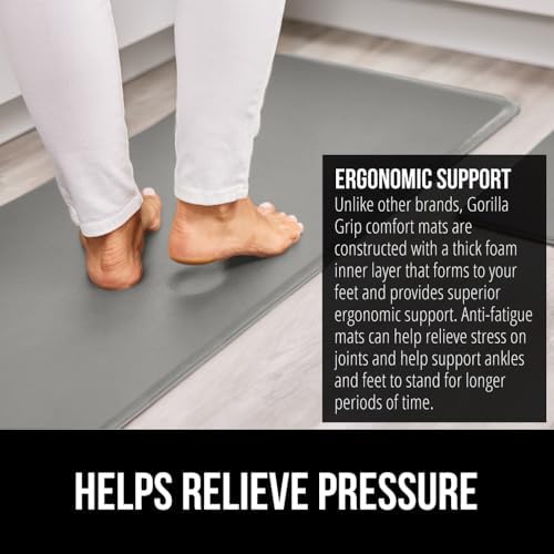 GORILLA GRIP Cushioned Kitchen Mats for Floor, 2 PK, 17x29+17x59, Gray