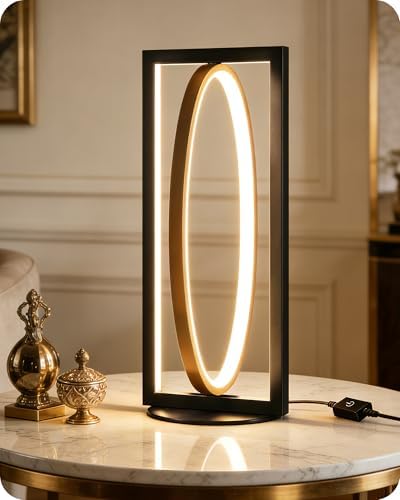 Modern LED Table Lamp, Dimmable Minimalist Bedside Lamp, 3 Color Temperatures, Angle Adjustable, Cute Desk Lamp, Nightstand Lamp for Living Room, Bedroom, Office, Black and Gold D62TL05