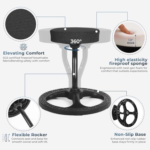 ADHD Chair for Kids, Yoga Chairs for Adults, Wobble Stool Active Flexible Seating Desk Chair with Non-Slip Base and Washable Seat Cover for Stability, Balance, Yoga, Office, School, Classroom