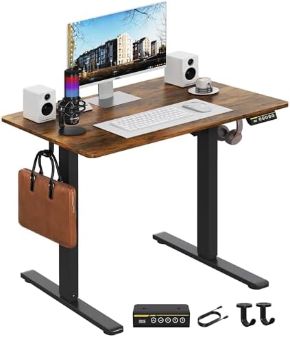 35 x 24 Inch Height Adjustable Standing Desk, 3 Presets, Brown
