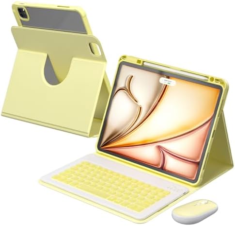YBING for iPad Air 13 Inch & Pro 12.9 Case with Keyboard - Mouse, 7 Colors Backlit Detachable Keyboard and 360 Rotating Cover for iPad Pro 12.9 (6th, 5th, 4th, 3rd gen), Air 13 M4/M3/M2 (Yellow)