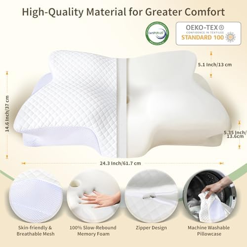 Memory Foam Cervical Neck Pillow for Neck Pain Relief, White