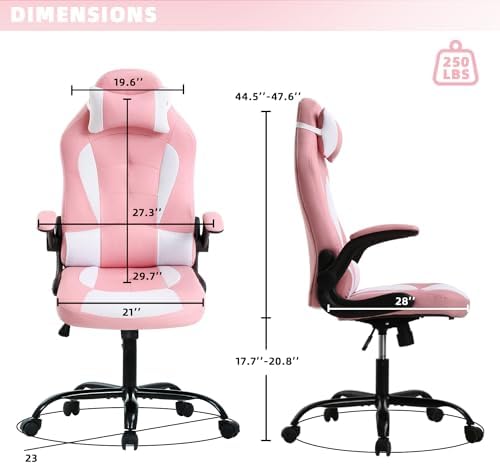Big Tall Gaming Chair,Ergonomic Comfortable Computer Office Desk Chair with Headrest Lumbar Support,Height Adjustable Tiltable,Wide Swivel Wheel for Kid Adults Home Office Gaming,Pink