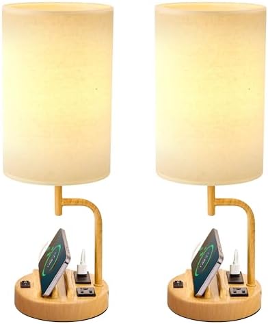 Dreamholder Table Lamp with 3 USB Charging Ports, Modern Desk Lamp with AC Outlet and Phone Stands, Perfect Bedside Lamp for Bedroom, Living Room, Office (Pack of 2)
