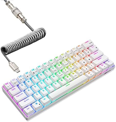 RK ROYAL KLUDGE RK61 Wireless Mechanical Keyboard with Coiled Cable, White