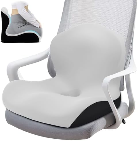 Seat Cushion, Office Chair Cushion, L-Shaped Ergonomic Car Seat Cushions, Memory Foam Chair Cushion, Lumbar Support Pillow for Wheelchair, Car, Home, Office, Desk, Light Gray