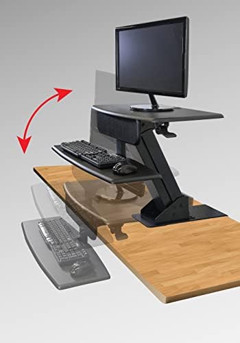 Kantek Standing Desk Converter, Clamps to Desk for Stability & Space, Adjustable Upto 23", Sit to Stand Home Office Workstation, Grommet Hole, Black,STS800
