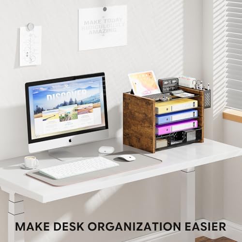 Simple Trending Wood Desk Organizer, 5-Tier File Organizer, Rustic Brown