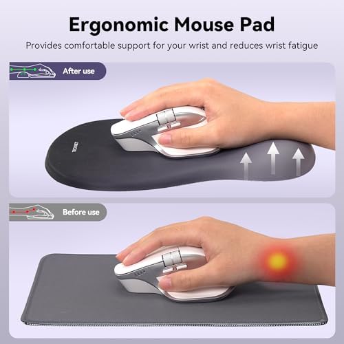 TECKNET Ergonomic Mouse Pad with Wrist Rest, Smooth Surface & Non-Slip Base