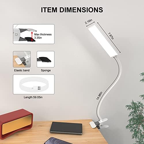 RAOYI LED Desk Lamp, 5W USB Clip on Light Eye-Caring Reading Clamp Table Lamp with 48 LEDs Flexible Neck, 3 Color Modes and 14 Brightness Levels for Office Bedroom Study (White)