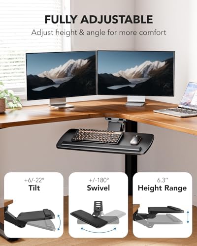 HUANUO Under Desk Keyboard Tray, 360 Degree Adjustable Mouse Platform