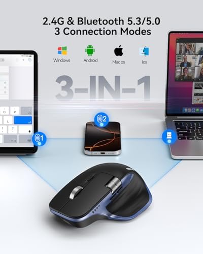TECKNET Wireless Mouse, Side Scroll Bluetooth Rechargeable, 3-Device