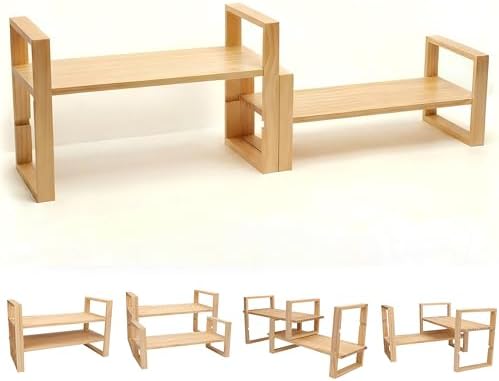 Desk Shelf, 100% Solid Wood Adjustable Desktop Bookshelf, No Tools or Nails Required Retro Tabletop Bookshelf, 130lb Load Capacity for Living Room, Office, for Books, Cookbooks,Nature Pine Color