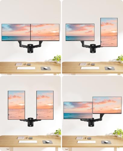 MOUNT PRO Dual Monitor Wall Mount for 2 Computer Screen up to 32 Inch, Gas Spring Double Monitor Arm Holds Up to 19.8lbs Each, Full Motion Adjustable Wall Monitor Mount, VESA Mount 75x75/100x100