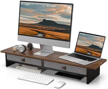 Fenge 35 Inch Monitor Stand with Drawer Storage, Computer Riser for Desk