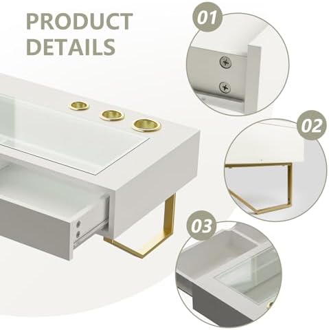 Floating Makeup Vanity Table, 31 inch Wall Mounted Desk for Bedroom, White