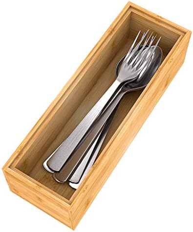 Stackable Utensil Drawer Organizer, Bamboo Kitchen Flatware Holder 9"x 3"