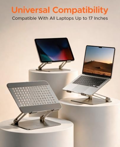 PHIXERO Height Adjustable Laptop Stand, Aluminum Laptop Riser Gray WS1