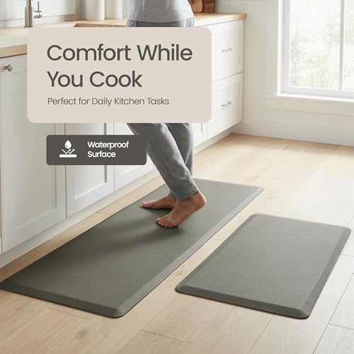 Anti Fatigue Kitchen Mats for Floor | Padded Kitchen Rugs | Non Slip, Cushioned Standing Desk Mat | Waterproof Floor Mat | 17.3" x 28" x 0.47" & 17.3" x 59" x 0.47", Grey, 2-Pack | More Décor