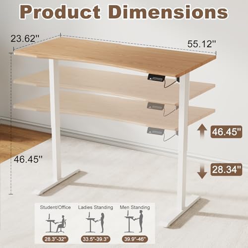 Solid Wood Electric Standing Desk, 55"x23.6" Oak Standing Desk