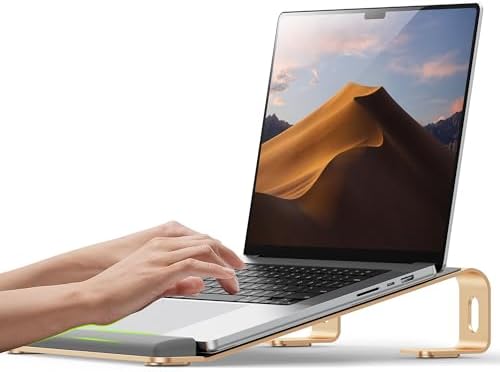 JCZT Aluminum Laptop Stand, Laptop Riser with Wrist Rest, Gold