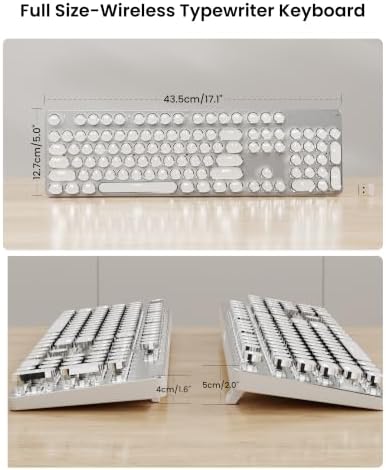 Wireless Typewriter Style Mechanical Keyboard with White Backlit, White
