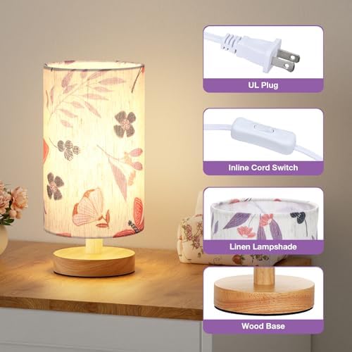 Fenmzee Small Table Lamps (Butterfly Cream Shade, 9" Inline Control)