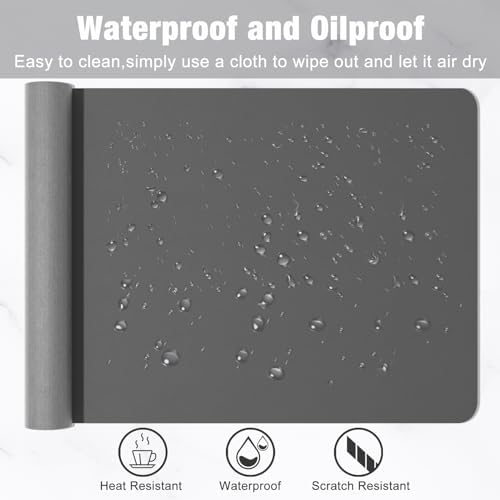 Hsurbtra Desk Pad, 35.5" x 17" PU Leather Desk Mat, XXL Extended Mouse Pad, Waterproof Desktop Blotter Protector, Non-Slip Ultra Thin Large Laptop Keyboard Writing Mat for Office Home, Dark Gray
