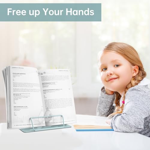 Honagu Metal Desk Book Holder, Hands Free Adjustable Cookbook & Document Holder, Portable Bookstand for Music Books, Textbooks, Recipes, Tablets & iPads (Olive Green)