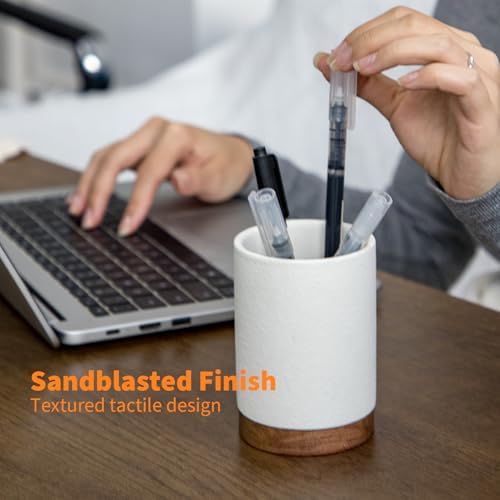 Ceramic Pen Holder for Desk, Pencil Cup, (White,Set / 2)