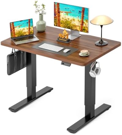 CubiCubi Electric Height Adjustable Standing Desk 40x24 Inch, Dark Walnut