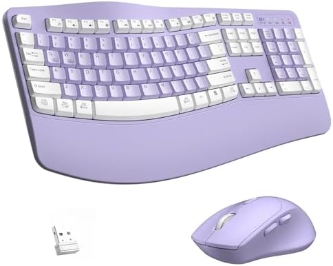 Wireless Keyboard and Mouse Combo,2.4G Ergonomic Wave Keys(Purple-A)