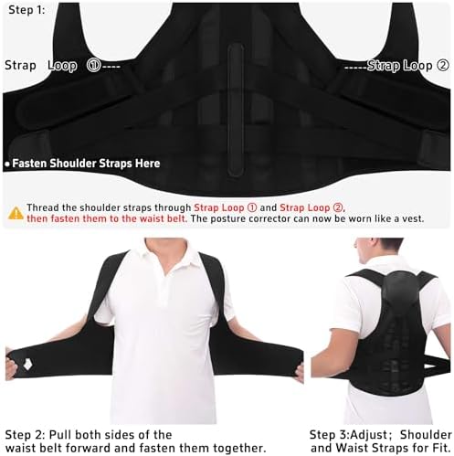 Posture Corrector for Women and Men Back Brace Shoulder Straightener Adjustable Straps Hunchback Support Upright Instant Upper Correction Trainer Straight Fixer Under Clothes (Black, XX-Large)