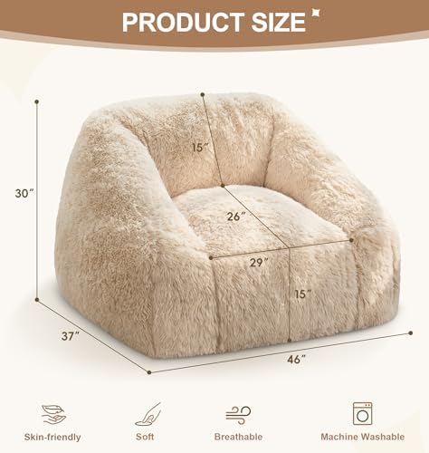 Hobestluk Bean Bag Chair Plush Accent Chair Armrest Living Room Adult Beige