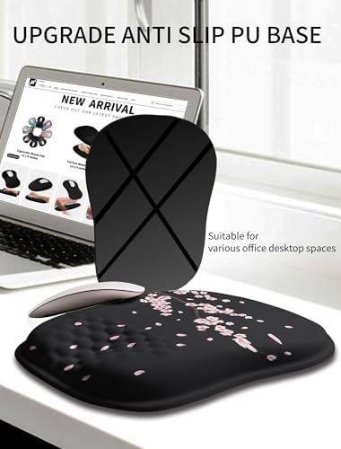 Hokafenle Ergonomic Wrist-hugging Mouse Pad Wrist Support, U-shaped Holding Wrist Rest Mousepad for Carpal Tunnel Pain Relief with Cushioned Memory Foam Slope Massage Bulge (10.2x8.3 in,CherryBlossom)