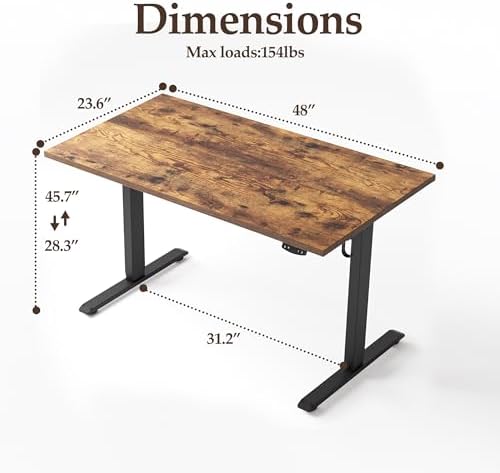 Klicelor Electric Standing Desk 48 Inch, Height Adjustable Desk for Home Office, Sit Stand Up Rising Computer Table with Memory Preset, Rustic Brown