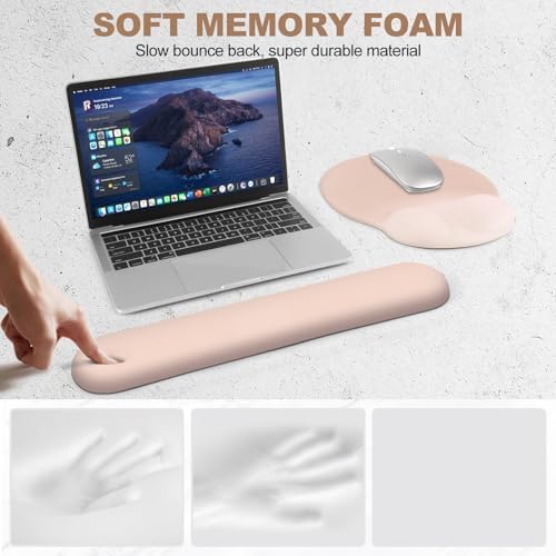 AIMSA Mouse Pad with Wrist Rest Support, Keyboard Wrist Rest Set, Ergonomic Memory Foam Mousepad for Computer Keyboard, Easy Typing and Pain Relief, Apricot